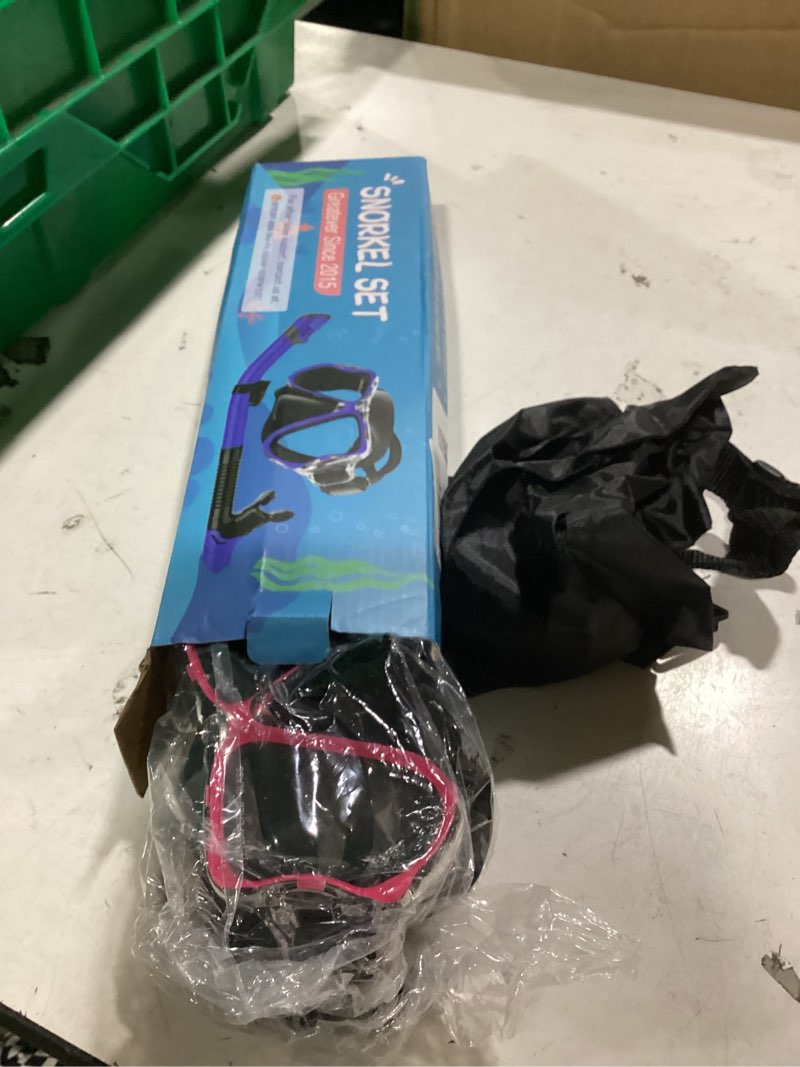 Condition photo showing Good Condition for greatever dry snorkel set,panoramic wide view anti-fog scuba diving mask,professional snorkeling gear for adults kids black pink small