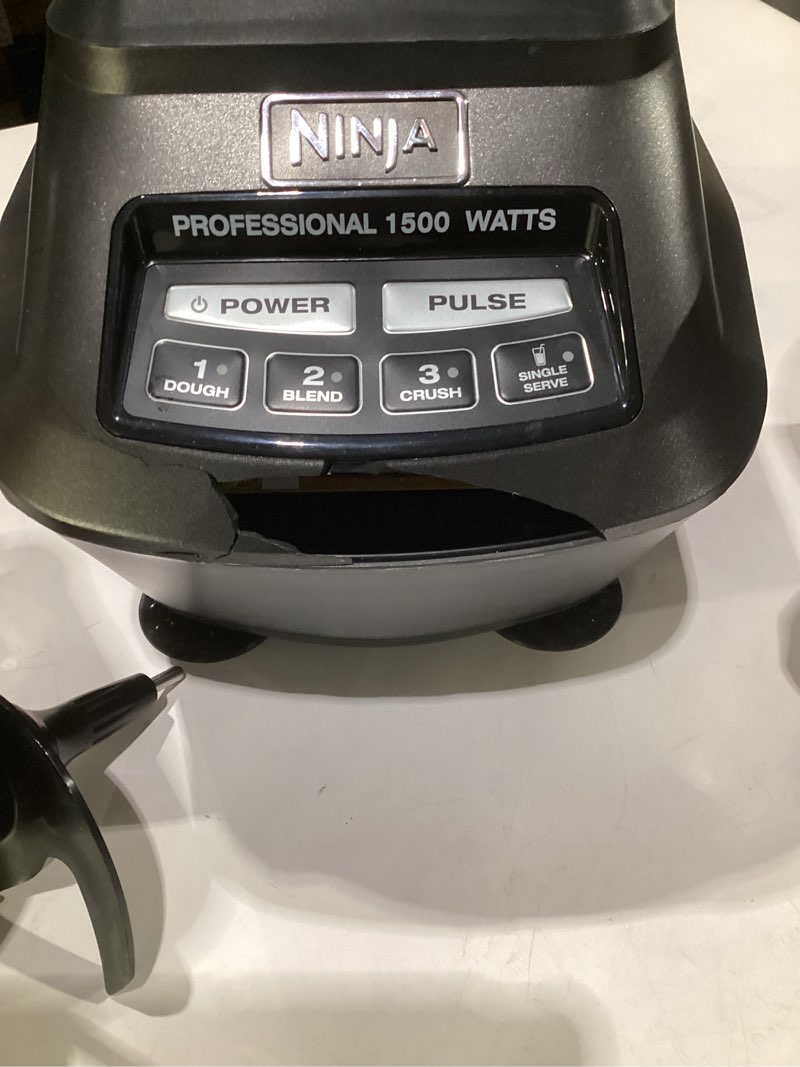 Condition photo showing As Is for (damaged, incomplete parts, not tested)ninja kitchen system | 8-cup food processor bowl & 72 oz. blender all-in-one | with (2) 16 oz. to-go cups | for smoothies, ice crushing, dough & more | 1500 watt | black | bl770 pitcher + bowl + (2) 16-oz. cups