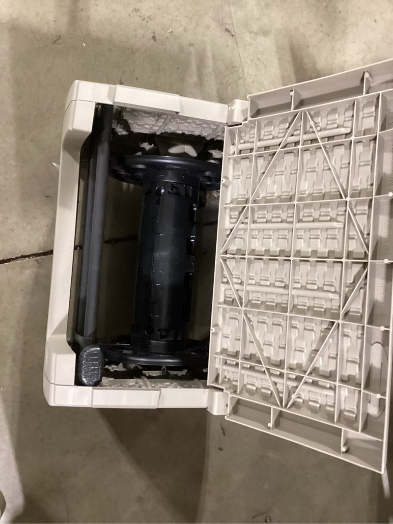 Condition photo showing As Is for suncast slide trak hideaway plastic 175-ft container hose reel incomplete