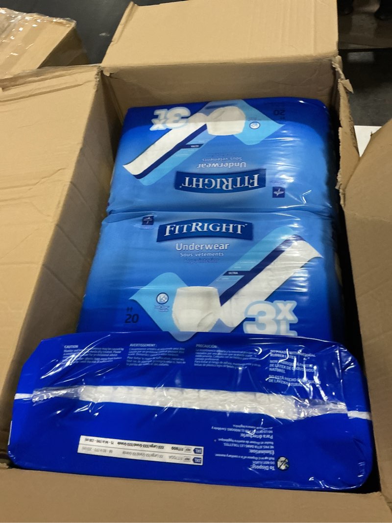 Condition photo showing New/Like New for medline fitright adult incontinence underwear, heavy absorbency, 3x-large, 75\"-94\" waist (20 count, 3 pack) 3x large (80 count)