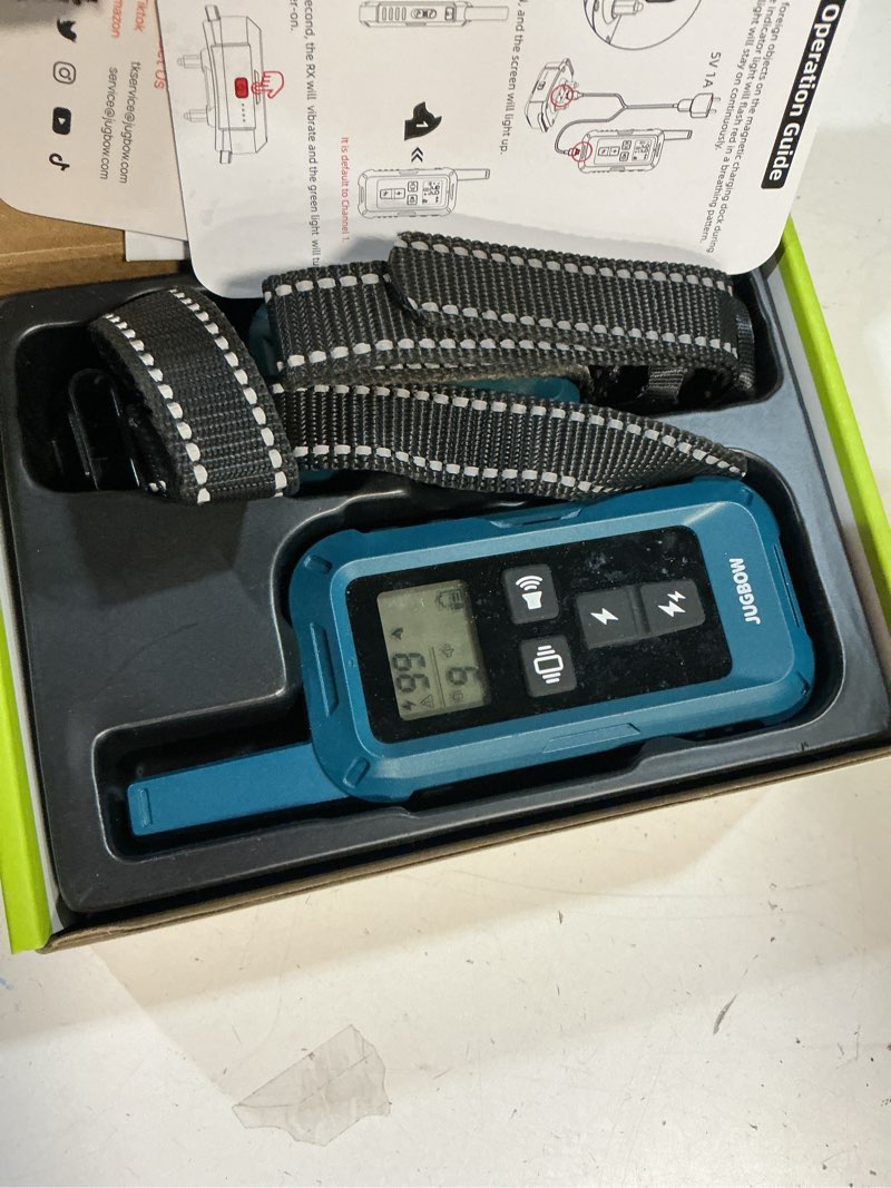 Condition photo showing As Is for jugbow dog shock collar - 4200ft dog training collar with remote, ipx8 waterproof electric collar with 4 training modes, security lock, rechargeable e-collar for dogs 10-120lbs blue