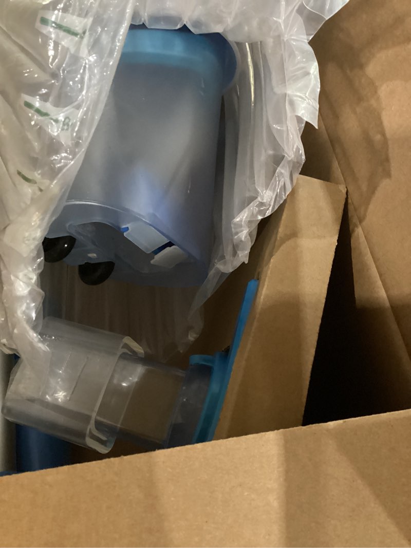 Condition photo showing Good Condition for cordless pool vacuum above & inground pools, powerful 1590 gph suction,handheld telescopic pole up to 85.45", 1h runtime, 2l debris bin, rechargeable pool cleaner for spas & hot tubs blue