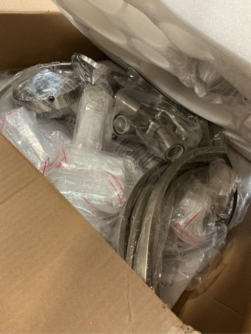 Condition photo showing As Is for 20" Brushed Nickel Chandeliers for Dining Room, 5-Light Modern Crystal Chandelier for Entryway, Hanging Round Light Fixture for Kitchen Island Living Room Bedroom Office Bathroom Staircase