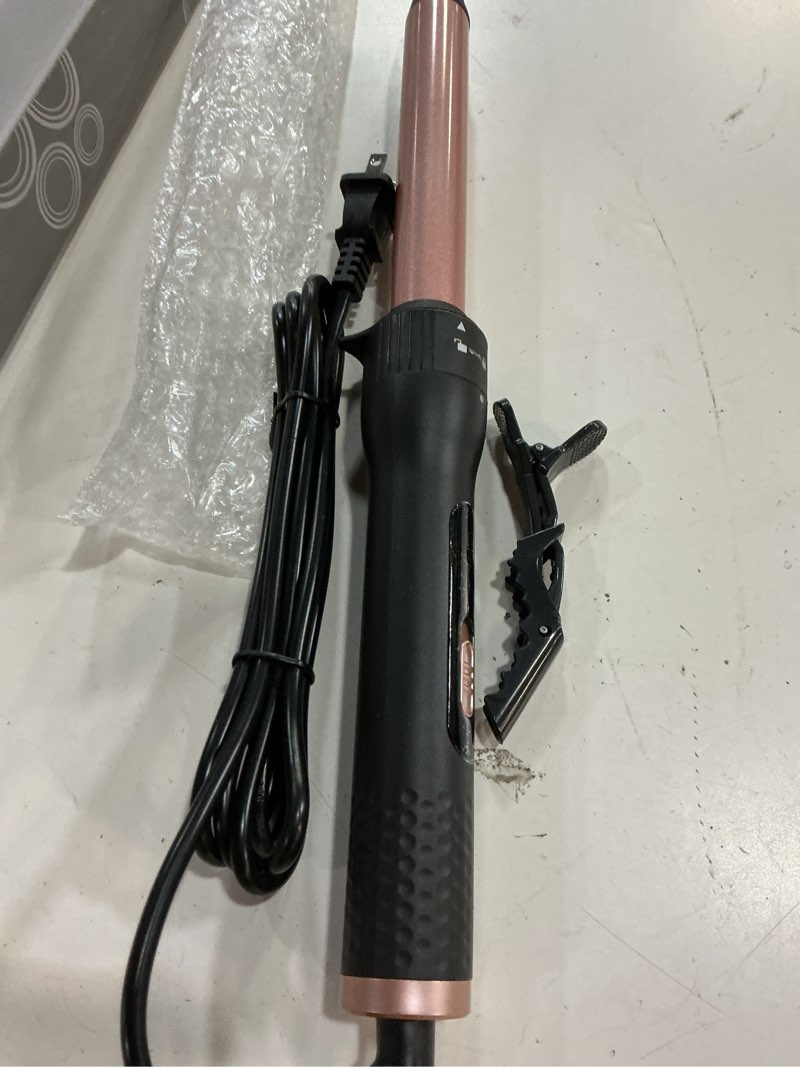 Condition photo showing New/Like New for curling iron 1 inch, professional long barrel hair curling wand with 2 heat settings, ceramic coating barrel curler wand for all hair types, include heat protective glove & 2 clips regular 1 inch