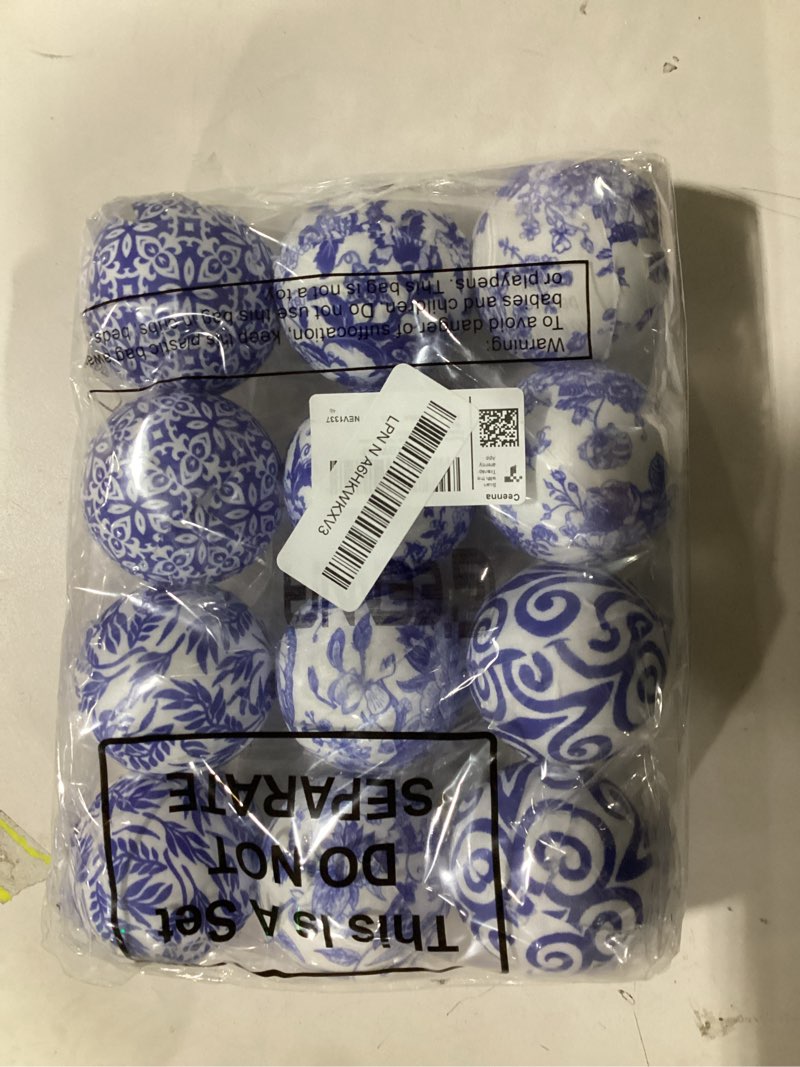 Condition photo showing As Is for Ceenna 12 Pcs Decorative Fabric Balls 2.36" Chinoiserie Centerpiece Bowl Filler Wrapped Ball Farmhouse Decor for Party Supplies Basket Table(Fabric,Classic Style) Fabric Classic Style