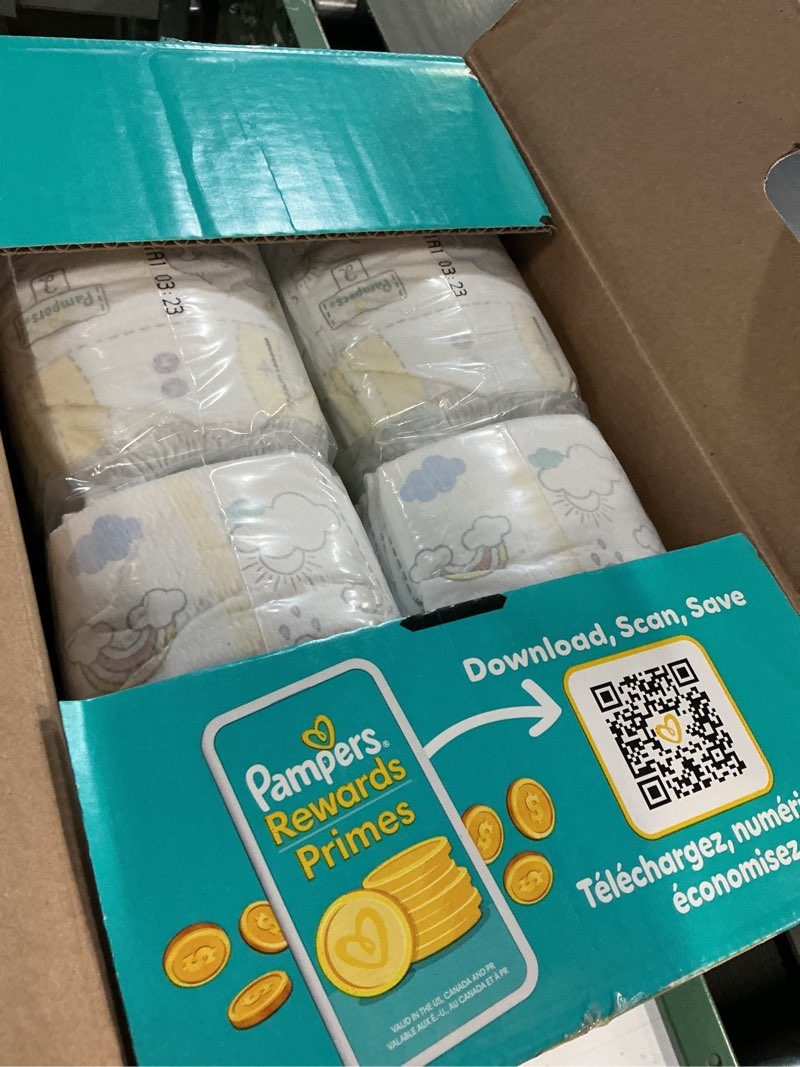 Condition photo showing New/Like New for pampers swaddlers diapers, size 2 (10-22 lbs), 148 count, absorbent, keeps baby dry and comfortable, skin safe disposable baby diaper size 2 148