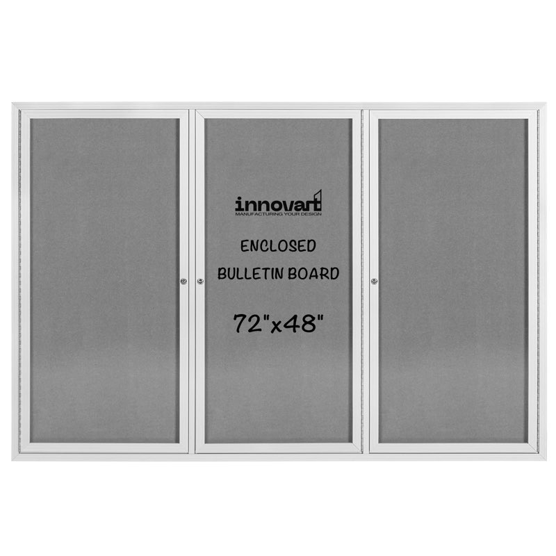 INNOVART Enclosed Bulletin Board 72” x 48”, Lockable Fabric Noticeboard with Aluminum Frame, Wall Di