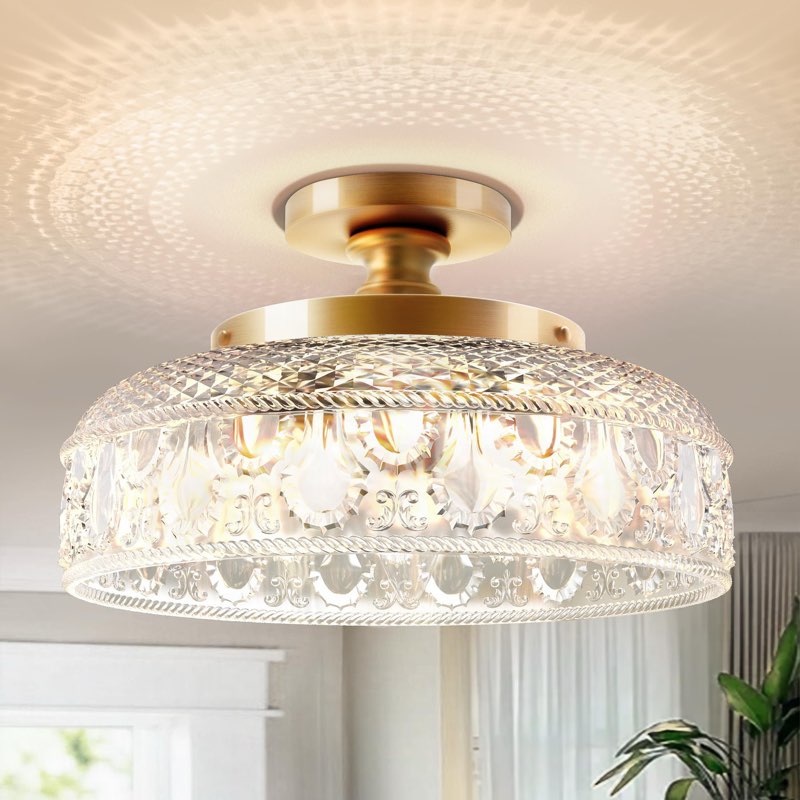 INCOMPLETE Mid-Century Modern Semi Flush Mount Ceiling Light, Round Glass for Hallway Kitchen Bedroom