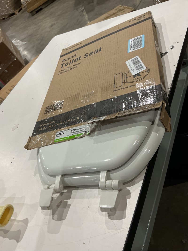 Condition photo showing As Is for bemis 400tta economy durable wood toilet seat, made in usa, round, white