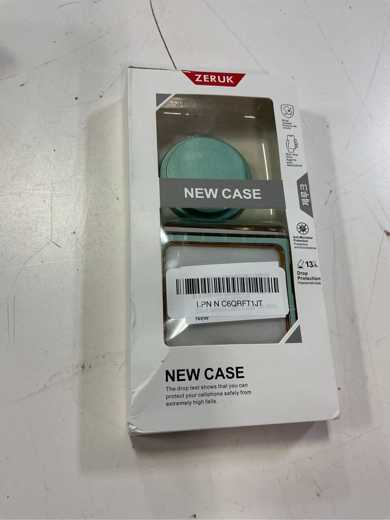 Condition photo showing New/Like New for genuine leather case for samsung galaxy z flip 6, magsafe compatible slim cover with hinge protection, military-grade drop protection, free magnetic grip holder, gold trim (mint) mint z flip6