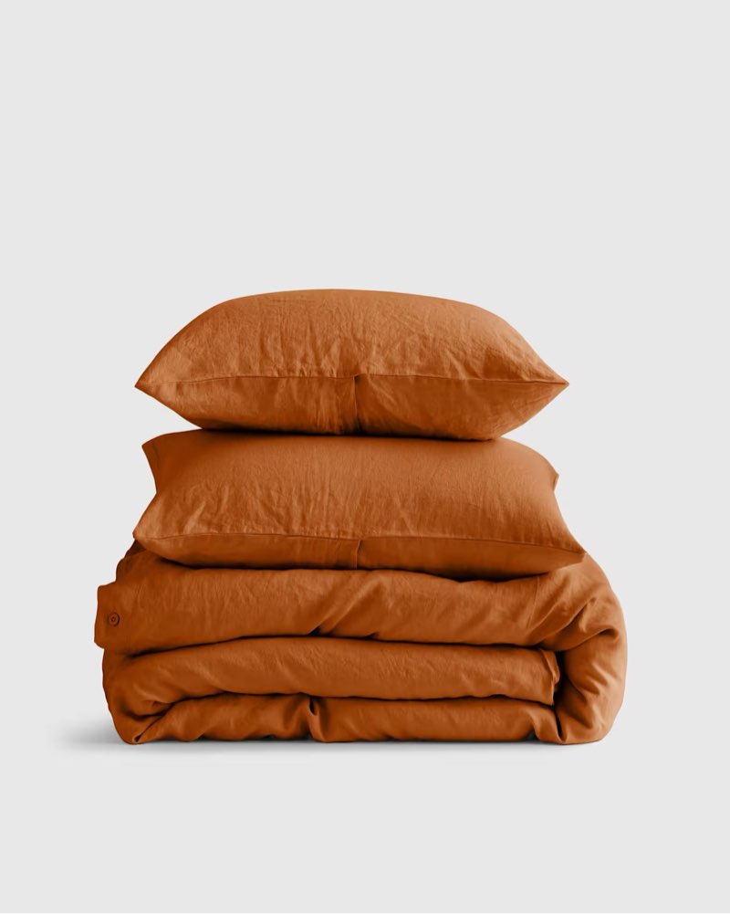 european linen duvet cover set terracotta , king/cal king 