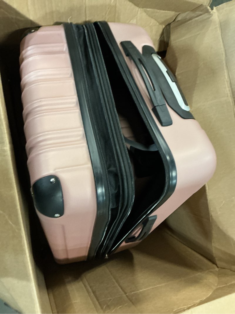 Condition photo showing As Is for travelers club midtown hardside 4-piece luggage travel set, rose gold