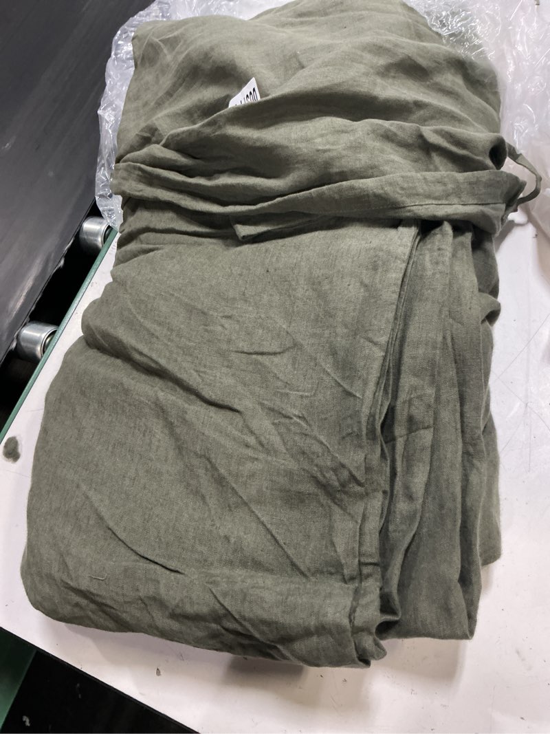 Condition photo showing Good Condition for quince european linen double flange duvet cover set king /calking dusty olive