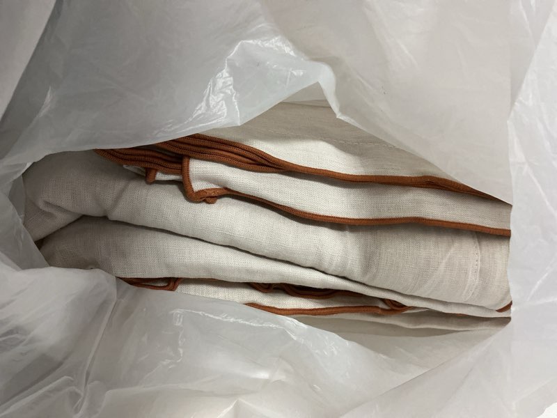 Condition photo showing New/Like New for european linen double embroidered edge duvet cover set, full/queen, sand with terracotta embroidery