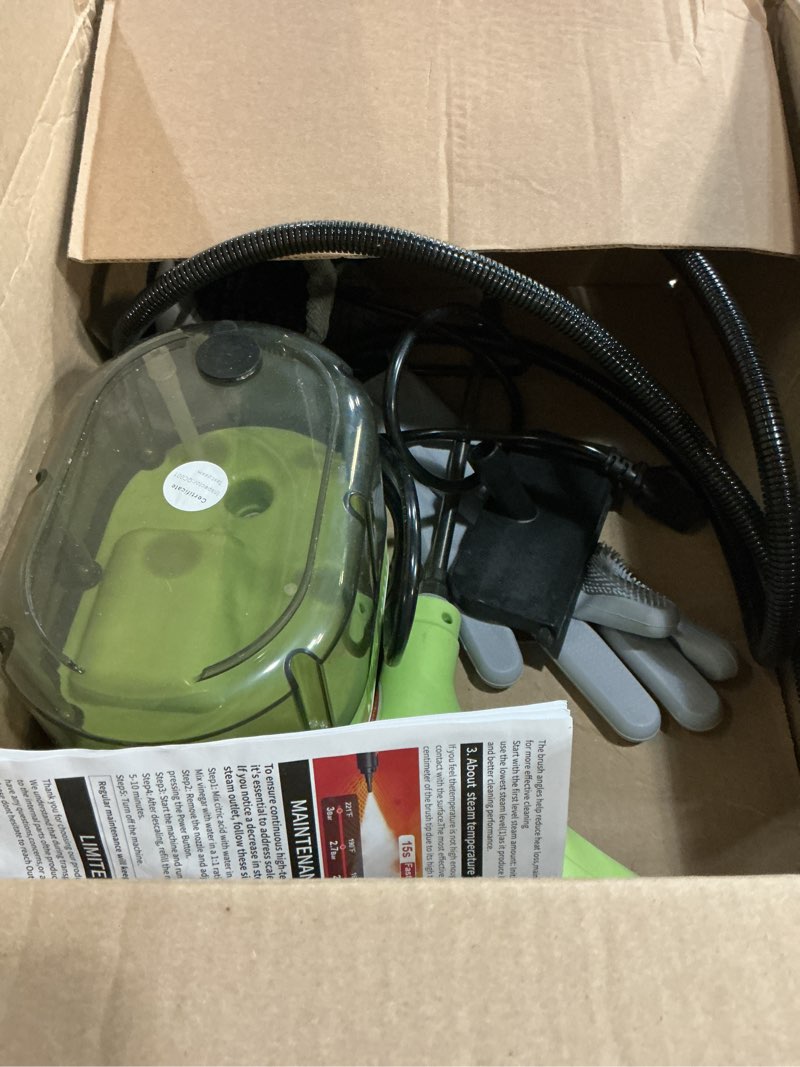 Condition photo showing As Is for handheld steam cleaner for home, 1.59qt tank, 6 adjustable modes, high pressure steam cleaner for car detailing, steamer for cleaning bed bugs, couch, furniture, kitchen