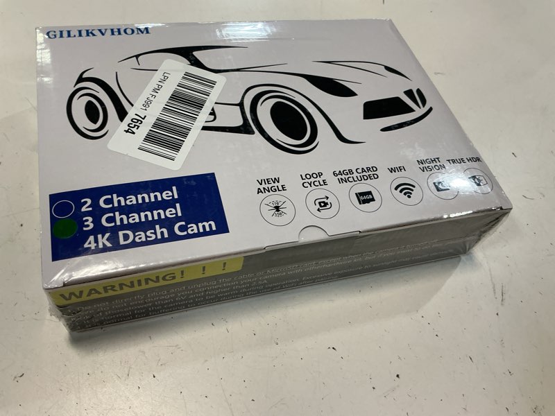 Condition photo showing New/Like New for 3 Channel 4K WiFi Dash Cam, 4K+1080P+1080P Front Inside and Rear, Triple Dash Camera with 32GB Card, APP Control, G-Sensor, 24 Hours Parking Mode, Loop Recording, Night Vision