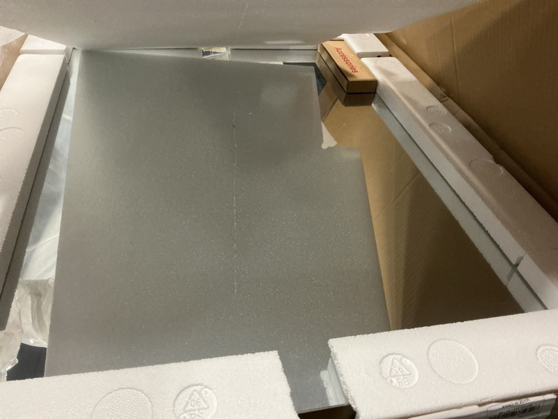 Condition photo showing Good Condition for LOAAO 24X30 Inch Brushed Nickel Bathroom Mirror, Rounded Rectangle Silver Metal Frame Mirror, Brushed Nickel, Anti-Rust, Shatter Proof, Hangs Horizontally or Vertically Brushed Nickel 24"L x 30"W