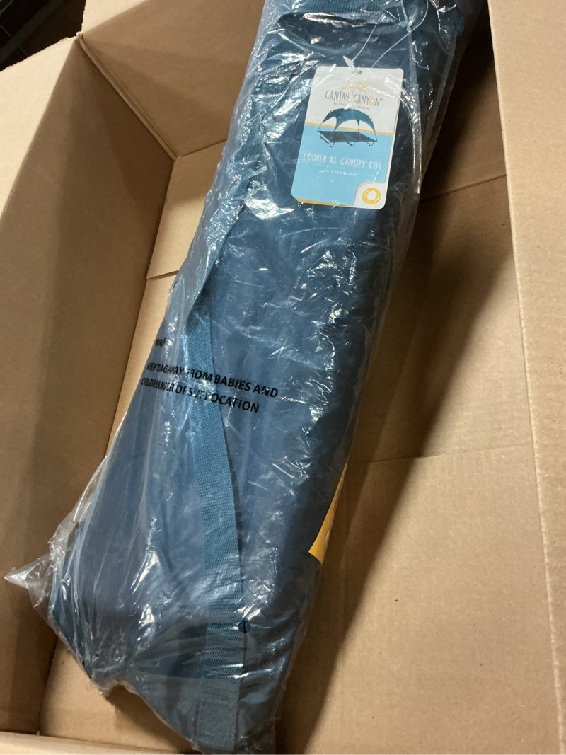 Condition photo showing New/Like New for 47 Inch Elevated Cooling Large Dog Bed with Removable Canopy, Raised Dog Beds for Large Dogs with Washable Breathable Mesh, Dog Cot for Big Dogs, Indoor/Outdoor Dog Bed with Canopy X-Large