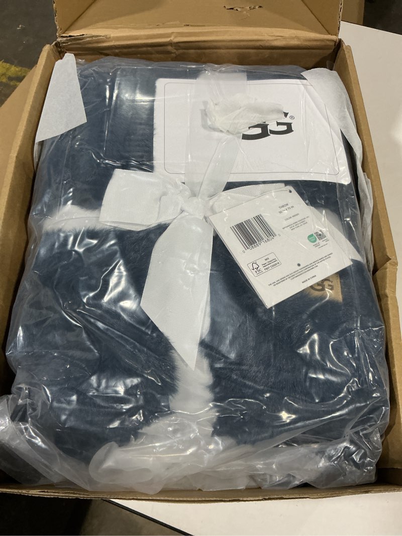 Condition photo showing Good Condition for UGG Plush Faux Fur Throw Blanket Reversible Medium Weight Luxury Soft Throw Blankets for Bed or Chair, Hypoallergenic, Machine Washable, Home Decor, 50-inch x 70-inch, Indigo Navy Blue (Euphoria) Blue Throw