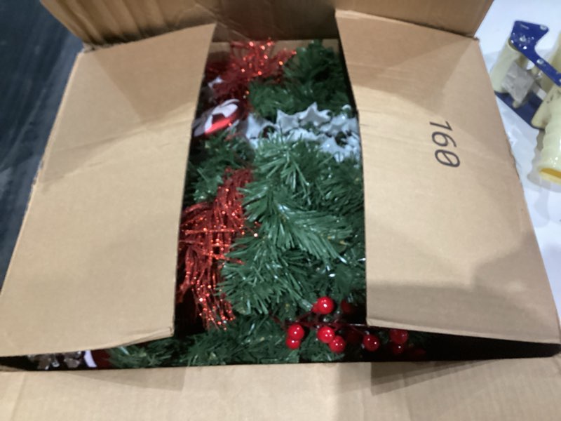 Condition photo showing As Is for WBHome Pre-lit 9 Feet/106 Inch Christmas Garland Candy Shop Red & White Themed with 50 LED Lights Holiday Decorations, Battery Operated (Batteries NOT Included) Red & White 9 FT