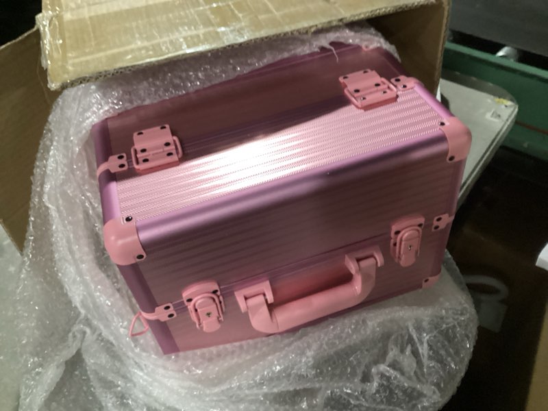 Condition photo showing New/Like New for rolling makeup case with drawer, makeup train case, 4 in 1cosmetology case on wheels, christmas gift, large makeup case organizers, profesional cosmetic case for salon barber, light pink