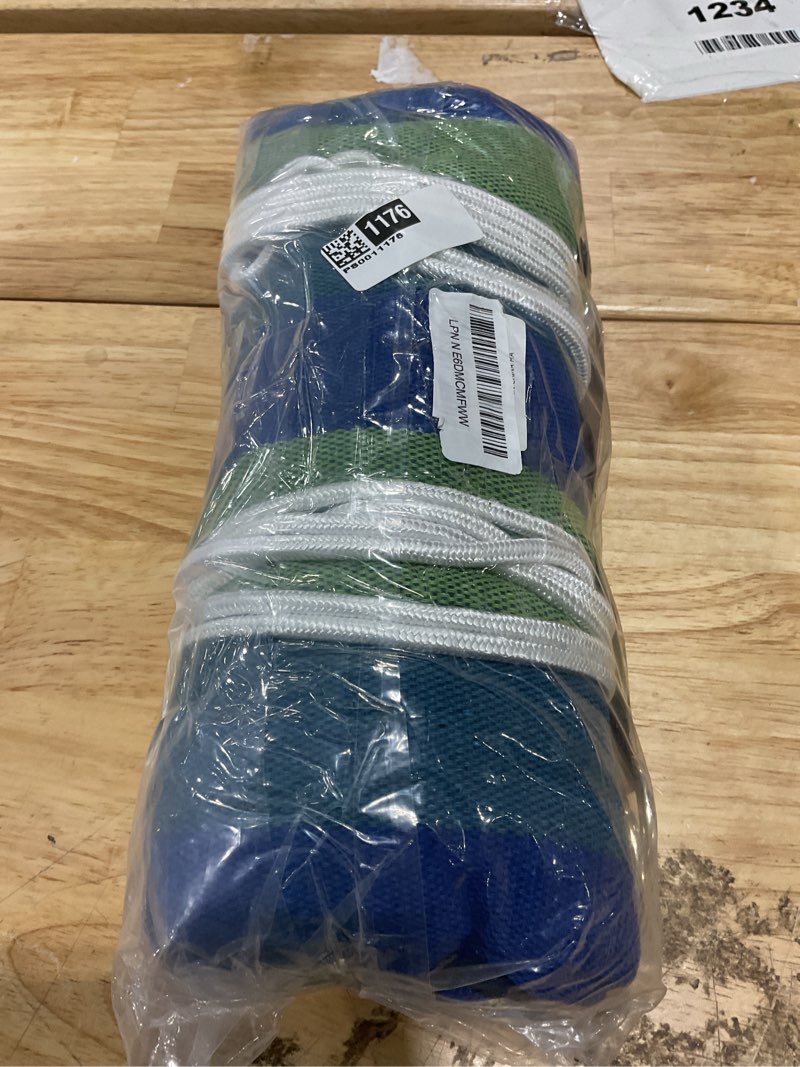 Condition photo showing Good Condition for hammock chair hanging rope swing seat for indoor outdoor, sturdy cotton weave hammock swing, max 300lbs hanging hammock chair for bedroom patio porch (wooden bar and pillows not included, blue-green)