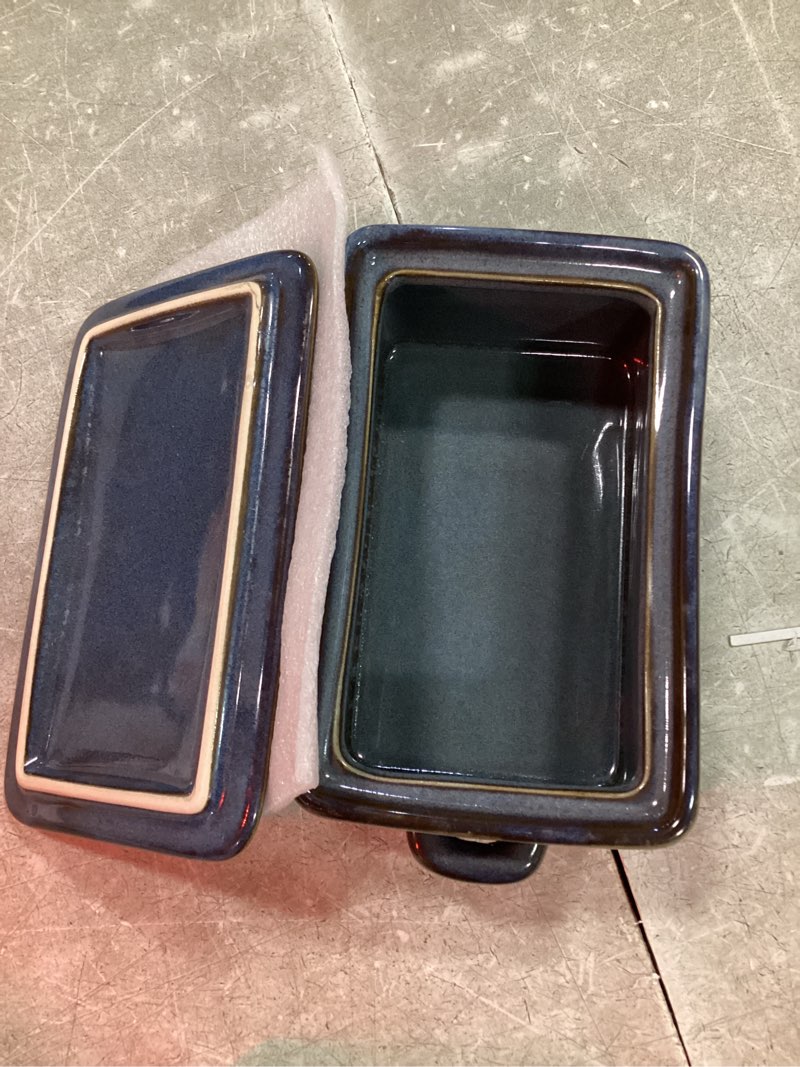 Condition photo showing As Is for zoeeker butter dish with lid, porcelain butter dish for countertop large butter keeper butter holder container for east west coast butter, farmhouse decor for father's day, blue