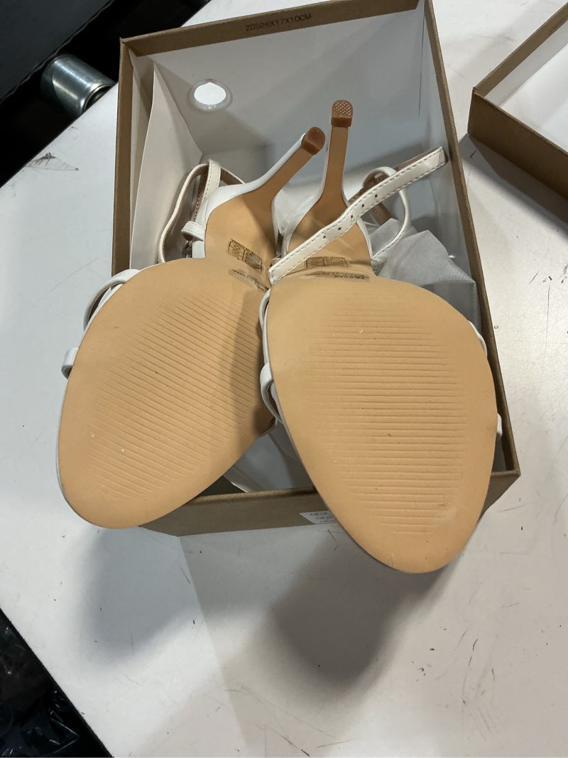 Condition photo showing Good Condition for elisabet tang women's 4 inch strappy high heel sandals - elegant ankle strap open toe dress shoes for wedding party evening 7 white