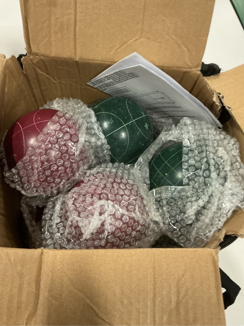 Condition photo showing Good Condition for HEY! PLAY! Bocce Ball Set Regulation Size - Lawn Game for Backyard or Beach - Includes Red and Green Bocce Balls, Pallino, and Carrying Case by Trademark Games