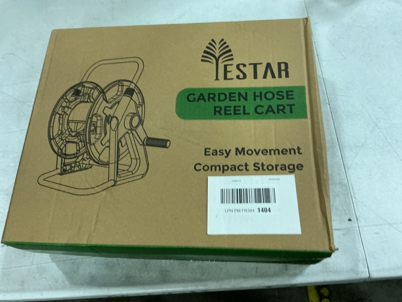 Condition photo showing New/Like New for garden water hose reel cart,holds 50-60 ft of 5/8 inch hose, portable hose pipe holder for outside green