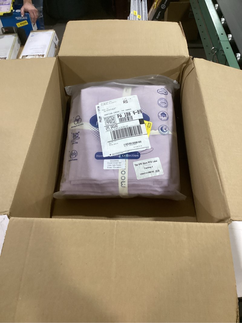 Condition photo showing New/Like New for MooMee Bedding Duvet Cover Set 100% Washed Cotton Linen Like Textured Breathable Durable Soft Comfy (Heathered Light Purple, Queen 90"x90") Heathered Light Purple (No Comforter) Queen (90"x90")