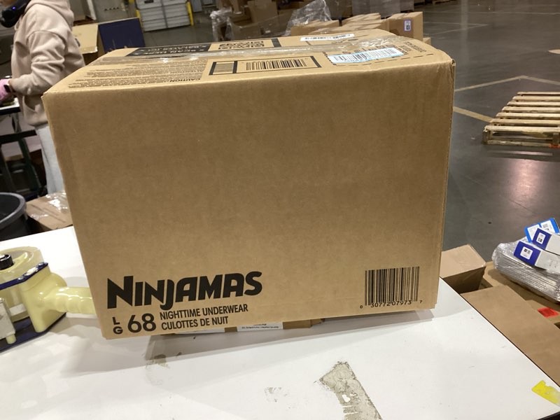 Condition photo showing New/Like New for Ninjamas Boys Bedwetting Nighttime Underwear, Size L Pull Ups for Boys (64-95+ lbs), 68 Count, Training Pants, Overnight Underwear Kids, Ultra Absorbent, Hypoallergenic Large 68