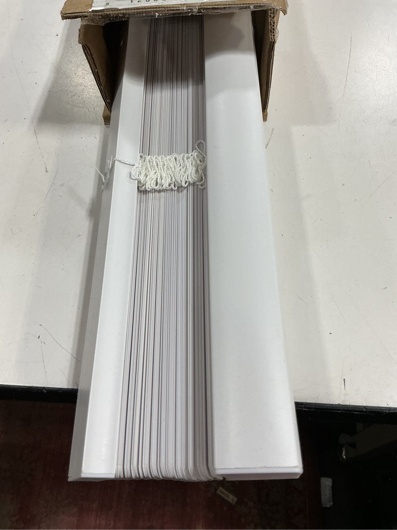 Condition photo showing As Is for CHICOLOGY Mini Blinds for Indoor Windows – 42"W x 72"H, White Horizontal Vinyl Blinds | Cordless | Easy to Install | Sleek Low-Profile Fit for Doors, Offices, Kitchens & Apartments