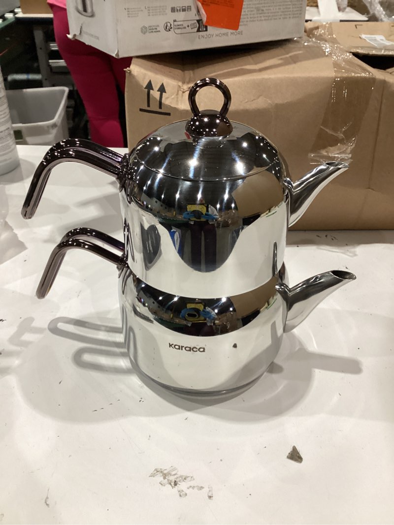 Condition photo showing Good Condition for karaca adelya stainless steel induction teapot set with 0.65l teapot & 1.1l tea kettle, traditional turkish tea set brewing system, dishwasher safe, silver