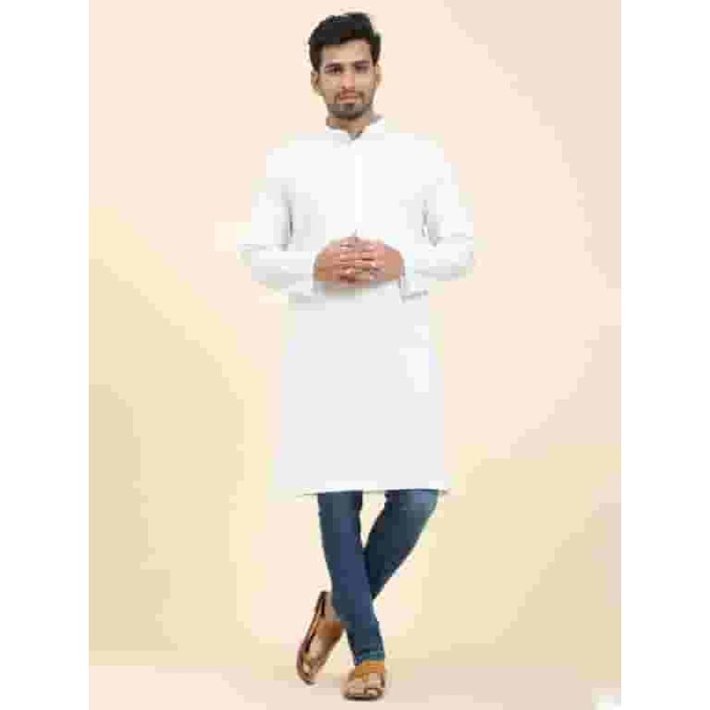 skavij men's shirt cotton kurta casual tunic regular fit (xl, white)