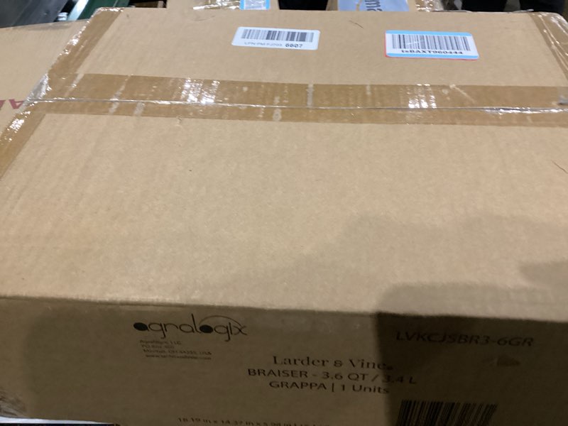 Condition photo showing New/Like New for Chef Joe Sasto Enameled Cast Iron Braiser with Lid, for Slow Cooking, Roasting & Searing, Oven Safe, Induction Compatible, Easy-Clean Finish Grappa