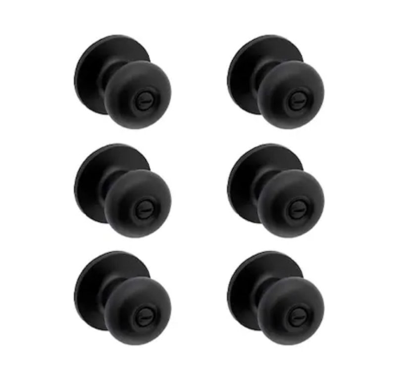 RELIABILT Baron Matte Black Interior or Bed/Bath Privacy Door Knob Contractor Pack 6 -Pack