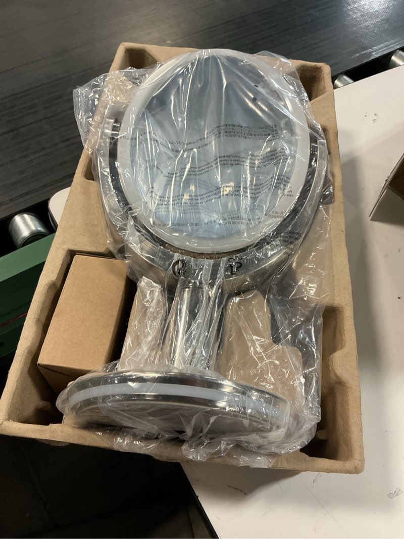 Condition photo showing New/Like New for renewlab by biomax superstar oval shaped dual-sided lighted makeup mirror, 1x/5x magnifying vanity makeup mirror, 360 degree rotating adjustable brightness mirror, brushed nickel 6.6"l x 9.2"w