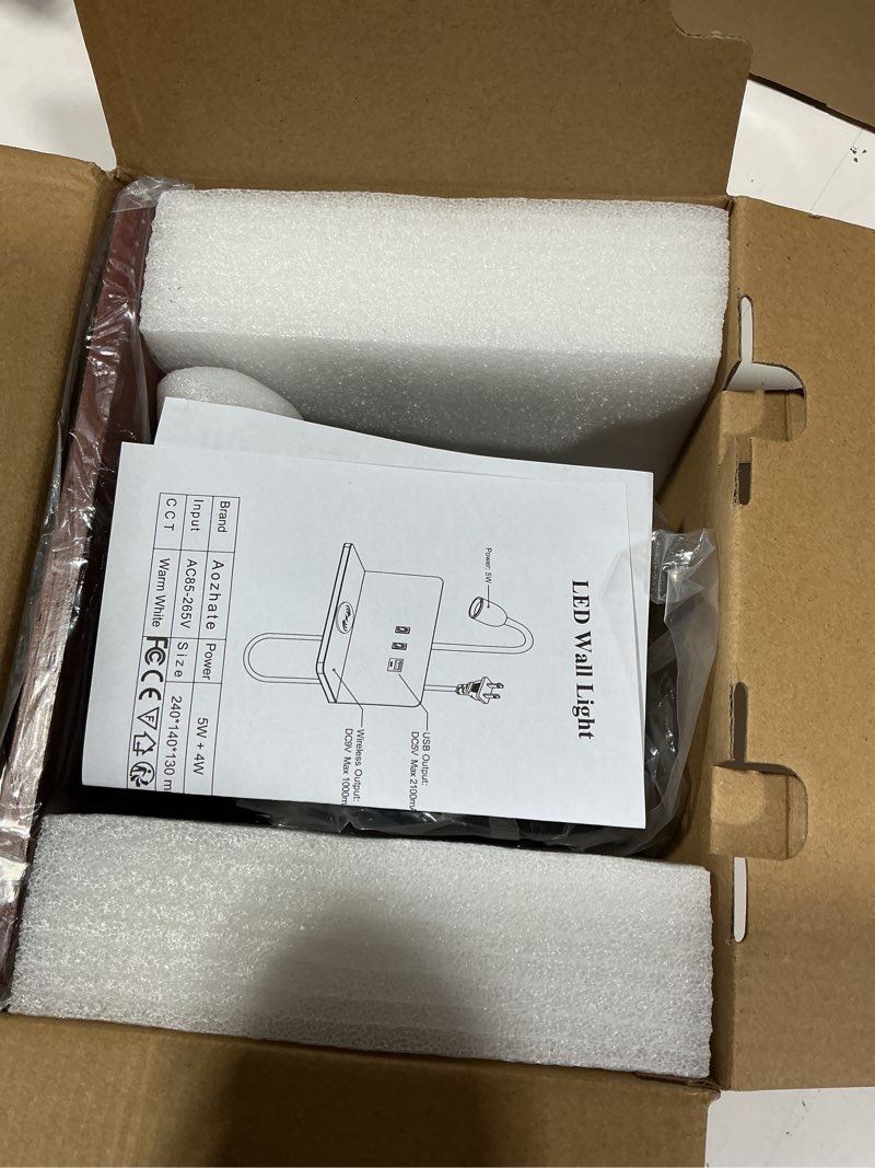 Condition photo showing New/Like New for bedside wall sconce with wireless charging station & usb charging, 3 adjustable color temperatures led reading light, 3000k warm ambient lighting wall mounted sconce for bedroom, plug-in or hardwired black