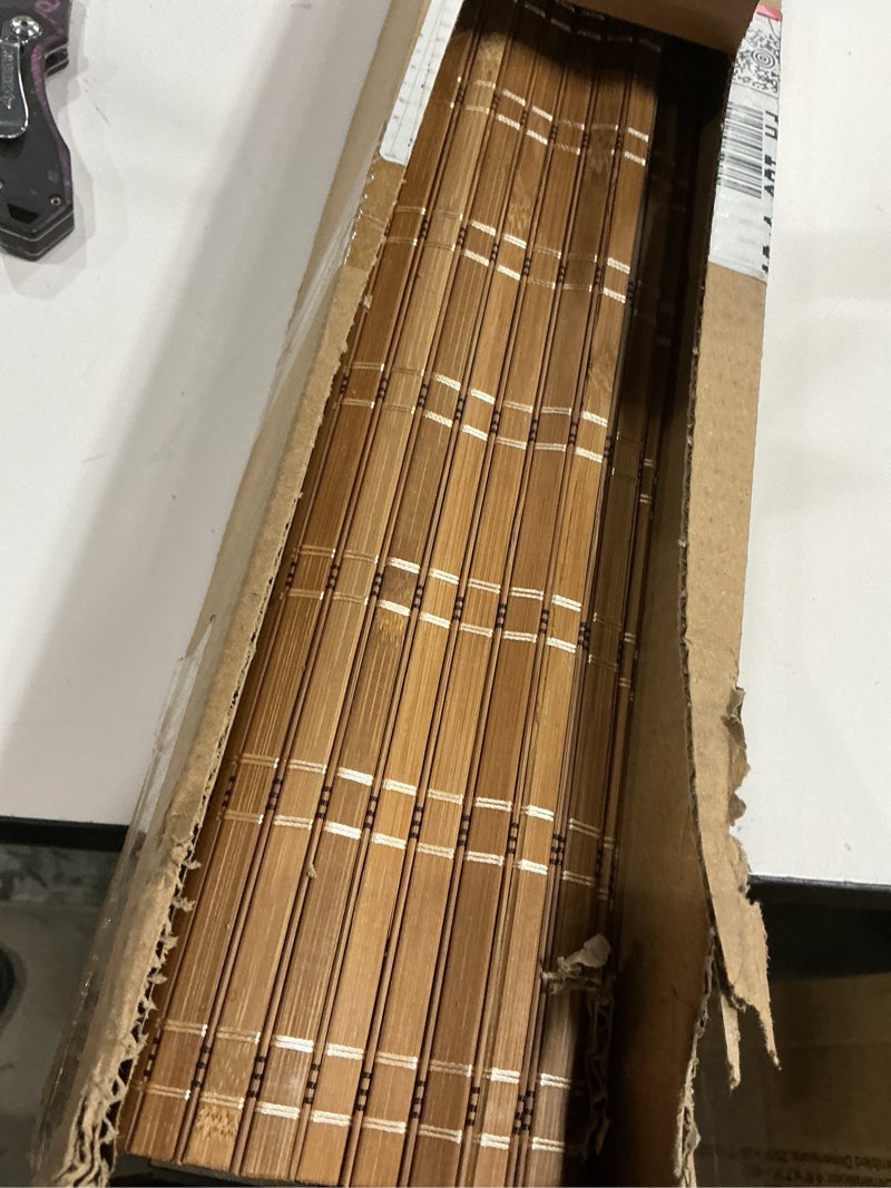 Condition photo showing As Is for LazBlinds No Tools No Drill Cordless Bamboo Roman Shades, Light Filtering Window Treatment, Roll Up Bamboo Blinds for Window 34'' W x 64'' H, Brown Brown206 34'' W x 64'' H