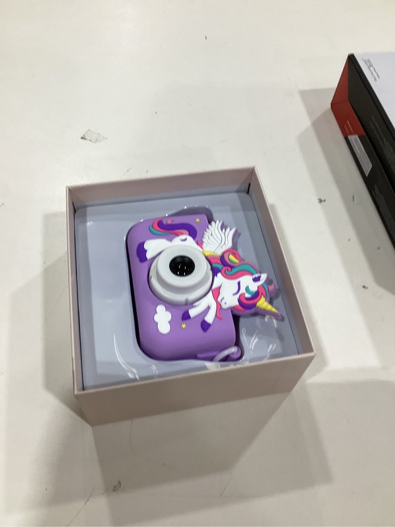 Condition photo showing As Is for Envyvip Unicorn Toys Camera for Kids Girls Age 3-8, Toddler Kids Digital Camera Christmas Birthday Gifts for 3 4 5 6 7 8 Years Old Girl, Cute Selfie Video Camera, HD 1080P, 32GB SD Card, Purple