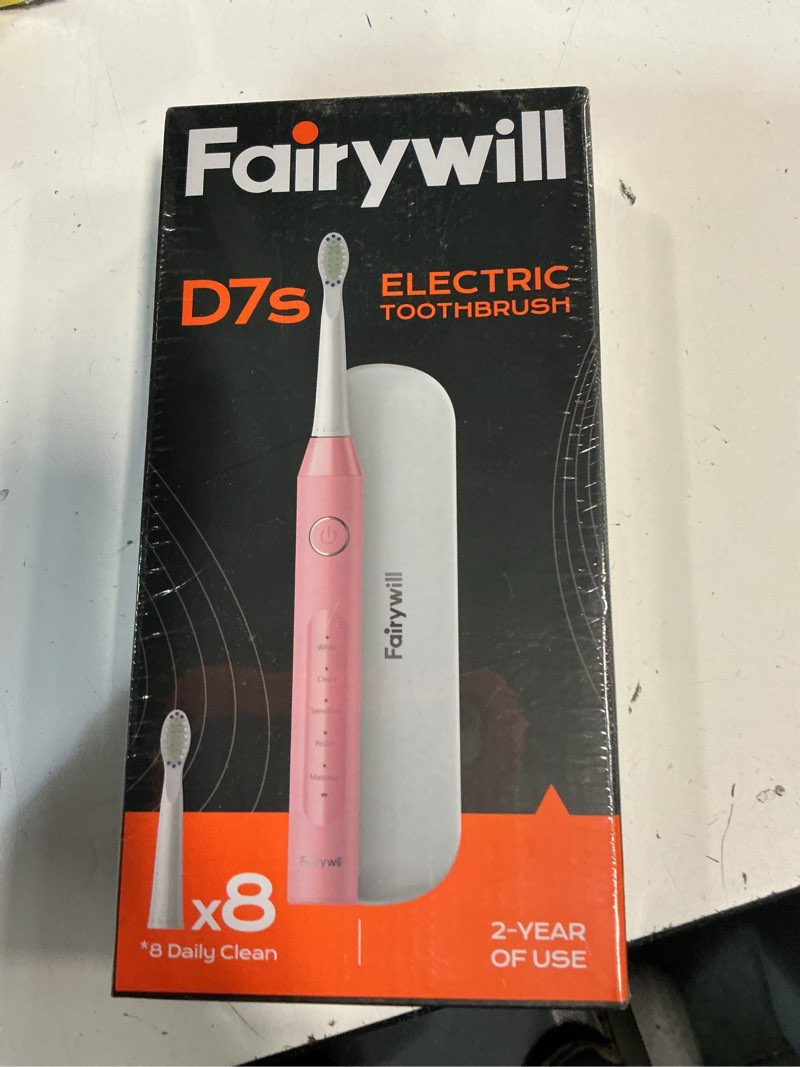 Condition photo showing New/Like New for fairywill d7s sonic electric toothbrush for adults, rechargeable with 6 dupont brush heads, 47000 vpm, 5 modes, fast charge,60-day battery, ipx7 waterproof,pink