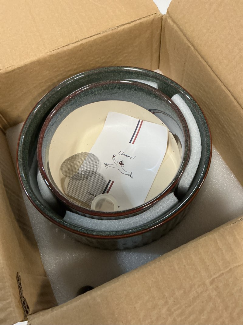 Condition photo showing Good Condition for LE TAUCI Succulent Pots, 6.5+8 Inch Ceramic Pots for Plants Indoor, Shallow Round Succulent Planters with Drainage Hole, Set of 2, Reactive Glaze Black
