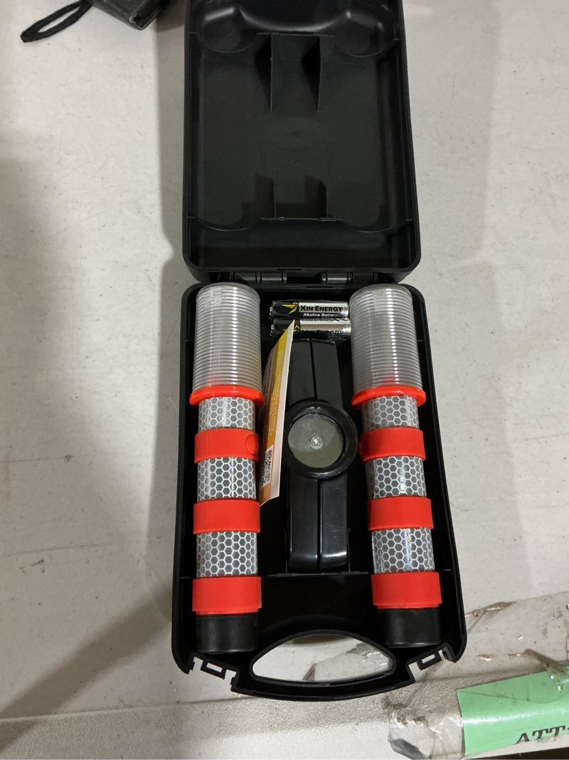 Condition photo showing New/Like New for twinkle star emergency roadside flares kit led safety strobe road warning light highway beacon alert flare with magnetic base, detachable stand, solid storage case (set of 2)