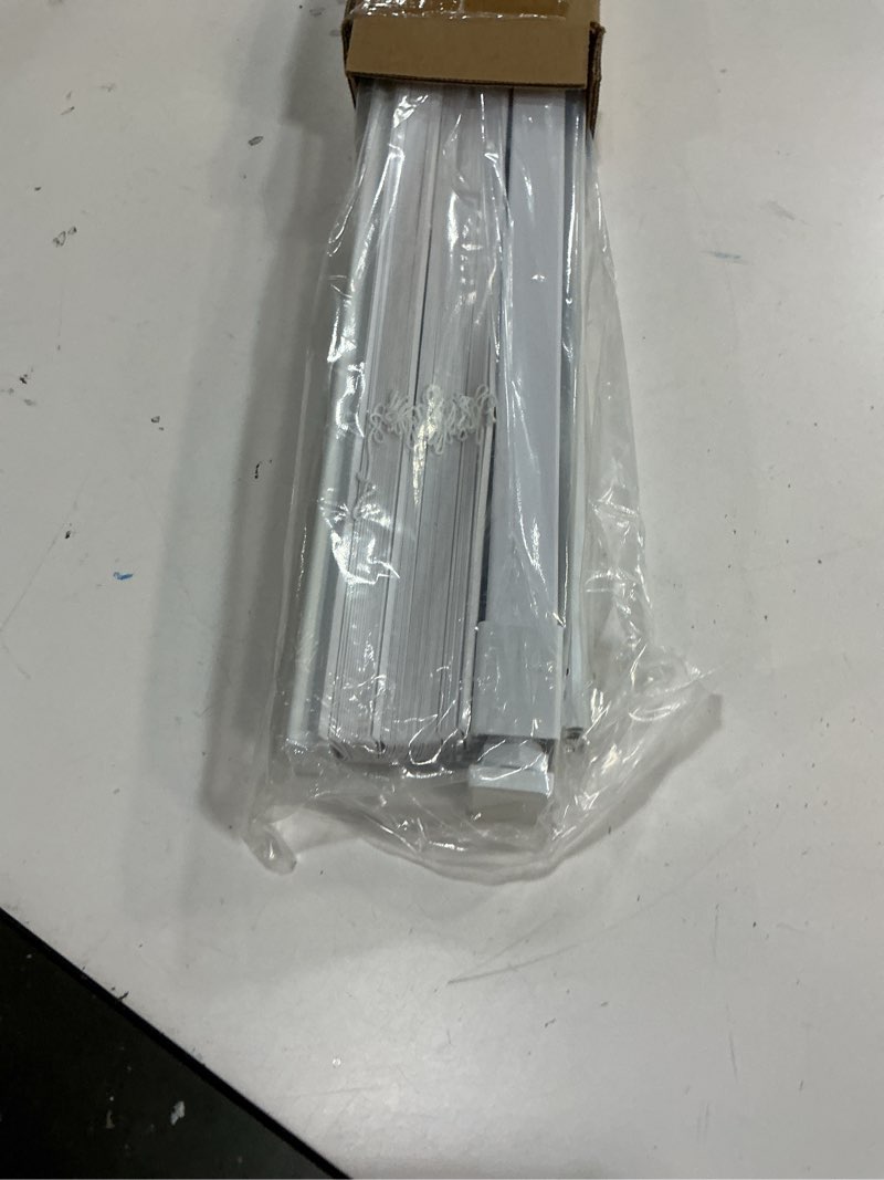 Condition photo showing New/Like New for no tools no drill cordless mini blinds 21" wx 48" h, 1" l-shaped blades, horizontal vinyl blinds for indoor windows, white 21x48in