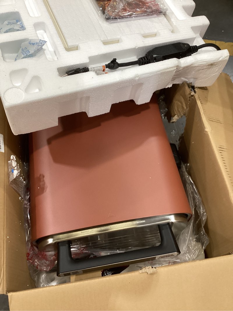 Condition photo showing As Is for ninja woodfire outdoor pizza oven, 8-in-1 portable electric roaster oven, heats up to 700°f, 5 artisan pizza settings, integrated bbq smoker box, includes flavored wood pellets, terracotta red pizza oven + smoker