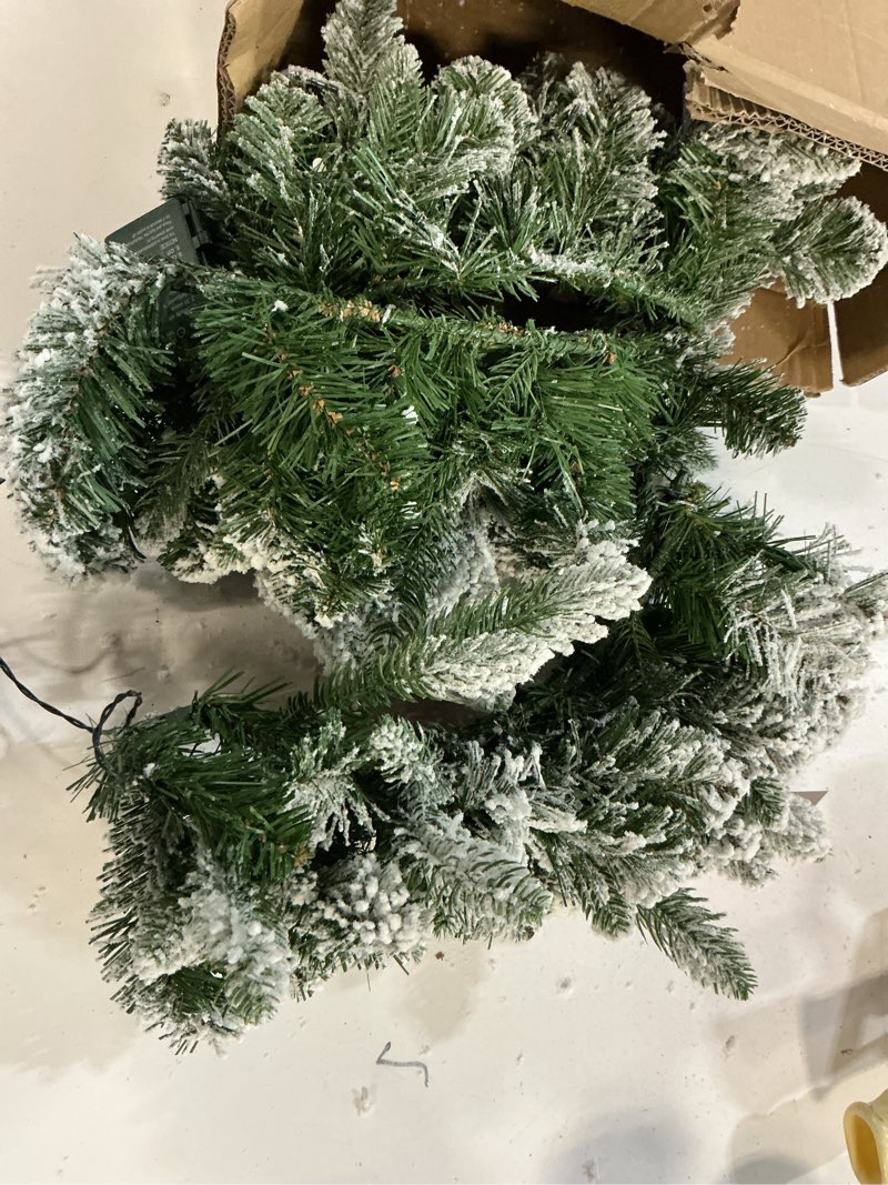 Condition photo showing As Is for Valery Madelyn 24'' Pre-Lit Christmas Wreath for Front Door with Light, Collapsible Lighted Outdoor Christmas Wreath with Silver White Xmas Ball Pinecones for Home Porch Fireplace Window Holiday Decor