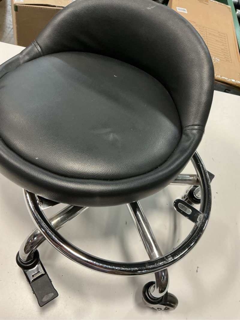 Condition photo showing As Is for kktoner pu leather round rolling stool with foot rest height adjustable swivel drafting work spa task chair with wheels (black)