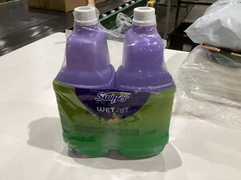 Condition photo showing New/Like New for Swiffer WetJet Multi-Purpose and Hardwood Liquid Floor Cleaner Solution Refill, with Gain Scent, 42.2 fl oz each, (Pack of 2)