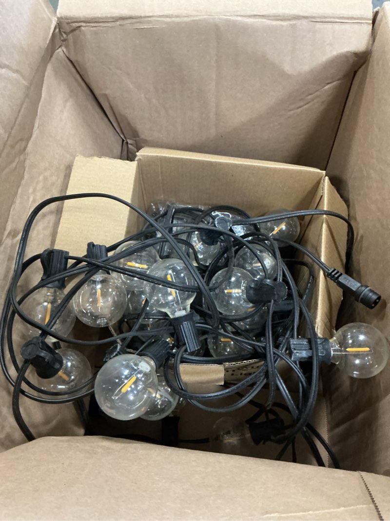 Condition photo showing Good Condition for Minetom Solar Outdoor Lights - 38Ft 15 LED Waterproof Solar String Lights with USB Port and Cable Ties, Commercial Shatterproof G40 LED Bulbs, Hanging Patio Light for Backyard Porch Bistro Decor